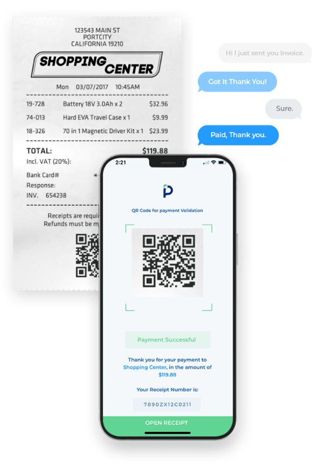 phone scanning QR code on receipt from paysley merchant services